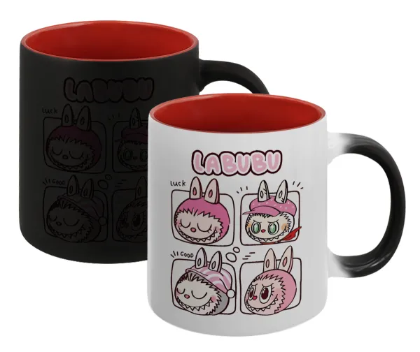 Labubu pink — Magic mug with red interior, ceramic, 330ml, changes colour with hot drinks