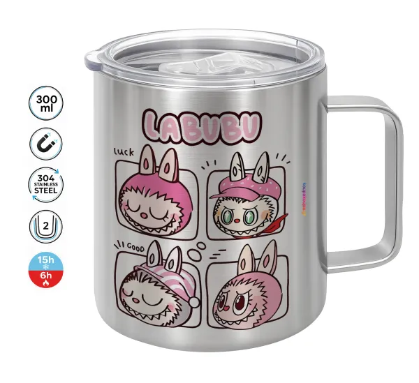 Labubu pink — Κούπα Ανοξείδωτη διπλού τοιχώματος 300ml με καπάκι διατήρησης θερμοκρασίας