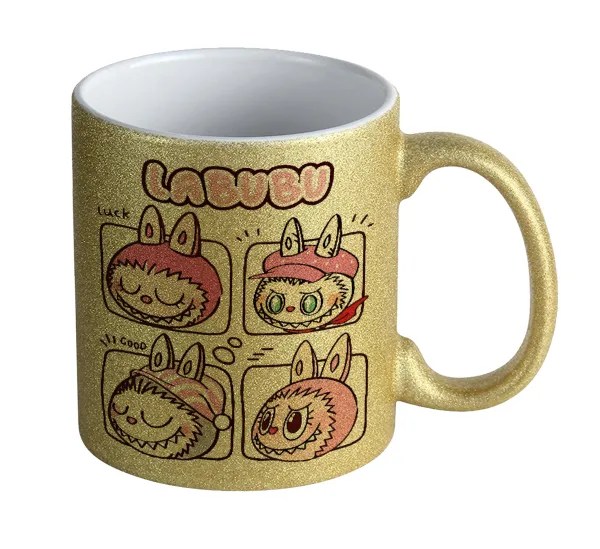 Labubu pink — Gold glitter mug that sparkles, ceramic, 330ml