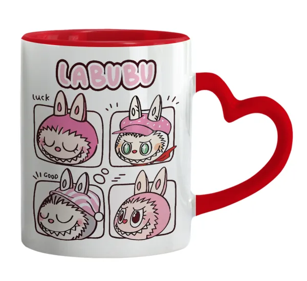 Labubu pink — Mug heart red handle, ceramic, 330ml