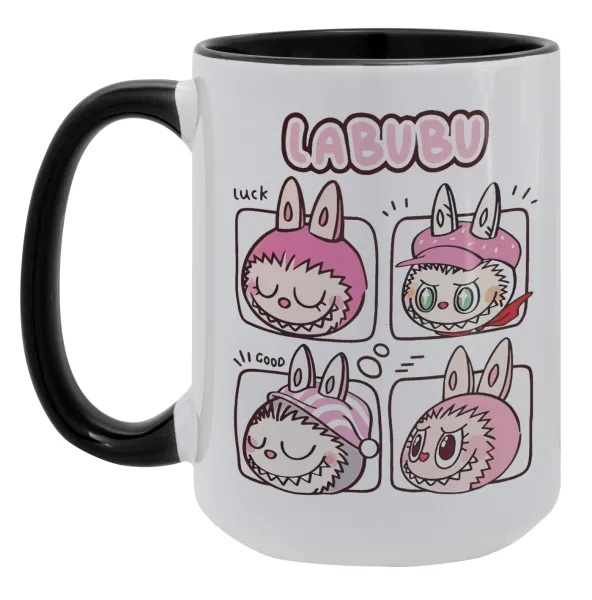 Labubu pink — Mega mug 15oz, black ceramic, 450ml