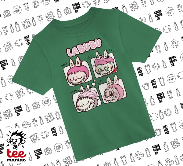 Labubu pink — ΠΡΑΣΙΝΟ Άνετο παιδικό T-Shirt από 100% βαμβάκι, για κάθε μέρα. Vegan & OEKO-TEX πιστοποιημένο.