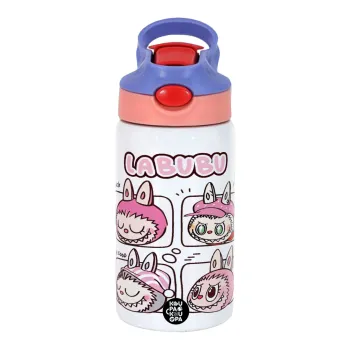 Labubu pink, Παιδικό παγούρι θερμό, ανοξείδωτο, με καλαμάκι ασφαλείας, ροζ/μωβ (350ml)