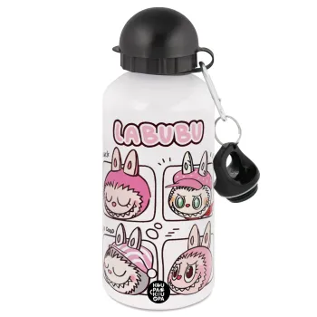 Labubu pink, Μεταλλικό παγούρι νερού, Λευκό, αλουμινίου 500ml