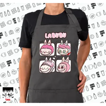 Labubu pink, Ποδιά μακριά Σεφ ολόσωμη με τσέπες GREY (ΕΝΗΛΙΚΩΝ)