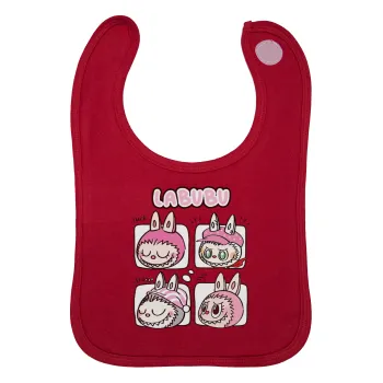 Labubu pink, Σαλιάρα με Σκρατς Κόκκινη 100% Organic Cotton (0-18 months)