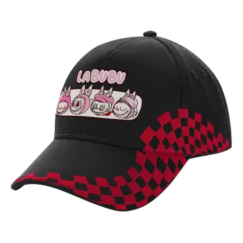 Labubu pink, Καπέλο Ενηλίκων Ultimate ΜΑΥΡΟ/ΚΟΚΚΙΝΟ RACING, (100% ΒΑΜΒΑΚΕΡΟ DRILL, ΕΝΗΛΙΚΩΝ, UNISEX, ONE SIZE)