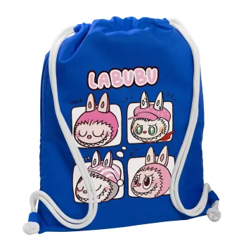 Labubu pink, Τσάντα πλάτης πουγκί GYMBAG Μπλε, με τσέπη (40x48cm) & χονδρά κορδόνια