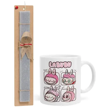 Labubu pink, Easter Set, Ceramic Cup (330ml) & Easter aromatic flat candle (30cm) (GRAY)