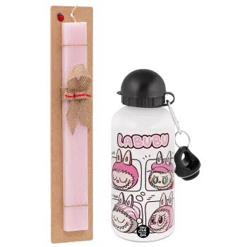 Labubu pink, Easter Set, metallic aluminum bottle (500ml) & aromatic flat Easter candle (30cm) (PINK)