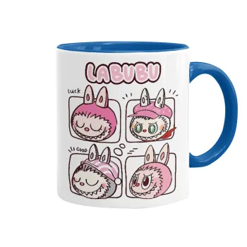 Labubu pink, Mug colored blue, ceramic, 330ml