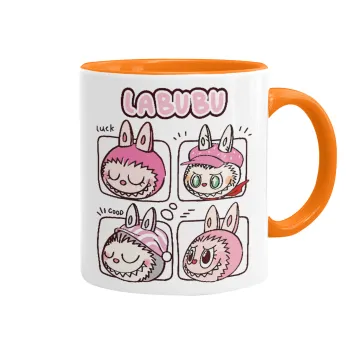 Labubu pink, Κούπα χρωματιστή πορτοκαλί, κεραμική, 330ml