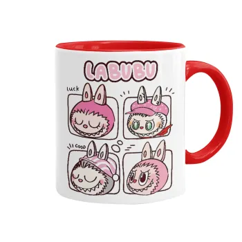 Labubu pink, Mug colored red, ceramic, 330ml