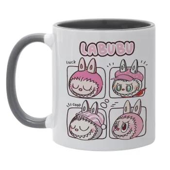 Labubu pink, Mug colored grey, ceramic, 330ml