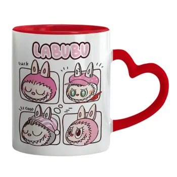 Labubu pink, Mug heart red handle, ceramic, 330ml