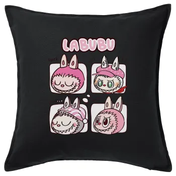 Labubu pink, Μαξιλάρι καναπέ Μαύρο 100% βαμβάκι, περιέχεται το γέμισμα (50x50cm)