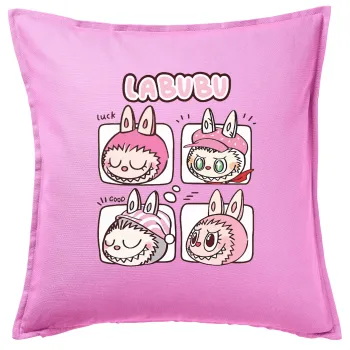 Labubu pink, Μαξιλάρι καναπέ ΡΟΖ 100% βαμβάκι, περιέχεται το γέμισμα (50x50cm)
