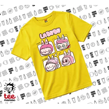 Labubu pink, yellow childrens T-Shirt made of 100% cotton, for every day. Vegan & OEKO-TEX certified.