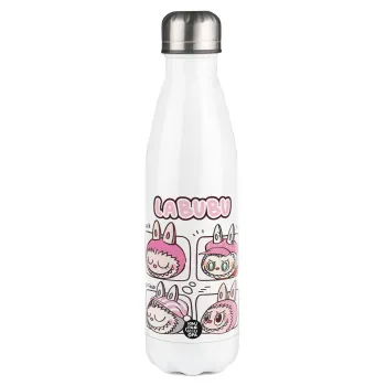 Labubu pink, Μεταλλικό παγούρι θερμός Λευκό (Stainless steel), διπλού τοιχώματος, 500ml