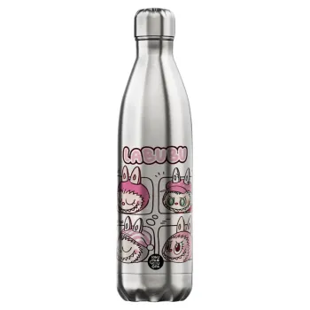 Labubu pink, Μεταλλικό παγούρι θερμός Inox (Stainless steel), διπλού τοιχώματος, 750ml