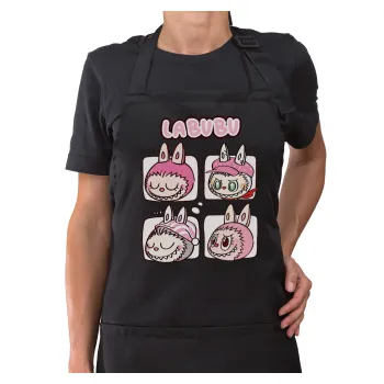 Labubu pink, Ποδιά μακριά Σεφ ολόσωμη με τσέπες Μαύρη (ΕΝΗΛΙΚΩΝ)