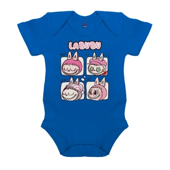 Labubu pink, Βρεφικό φορμάκι μωρού, Μπλε Κοβαλτίου, 100% Organic Cotton, κοντομάνικο