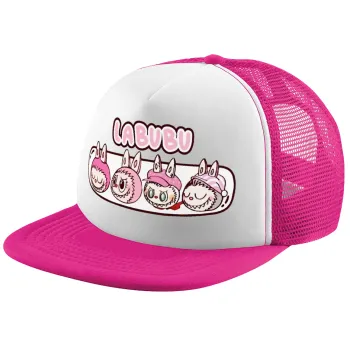Labubu pink, Καπέλο Ενηλίκων Soft Trucker με Δίχτυ Pink/White (POLYESTER, ΕΝΗΛΙΚΩΝ, UNISEX, ONE SIZE)
