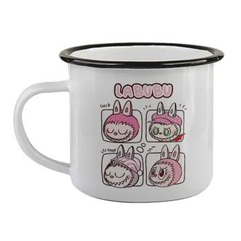Labubu pink, Κούπα εμαγιέ με μαύρο χείλος 360ml
