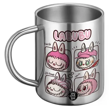 Labubu pink, Ανοξείδωτη Μεταλλική Κούπα 450ml - Διπλού Τοιχώματος