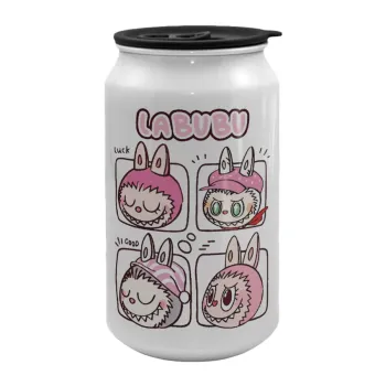 Labubu pink, Κούπα ταξιδιού μεταλλική με καπάκι (tin-can) 500ml