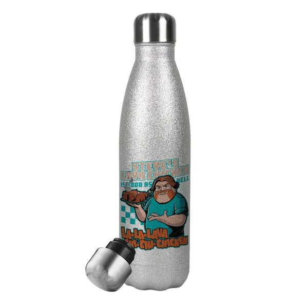Steves Lava Chicken — Metallic Glitter Silver Thermos Flask (Stainless steel), double-walled, 500ml