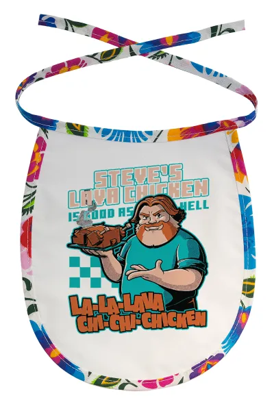 Steves Lava Chicken — Stain-resistant baby bib with tie, multicoloured