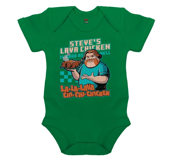 Steves Lava Chicken — Βρεφικό φορμάκι μωρού, ΠΡΑΣΙΝΟ, 100% Organic Cotton, κοντομάνικο