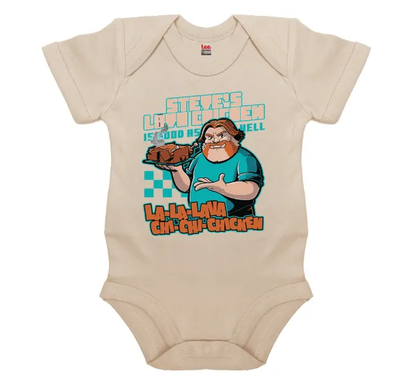 Steves Lava Chicken — Short-sleeve baby bodysuit, 0-18 months, natural (ecru), 100% organic cotton