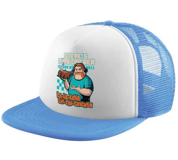 Steves Lava Chicken — Child's Soft Trucker Hat with Blue/White Mesh (POLYESTER, CHILD, ONE SIZE)