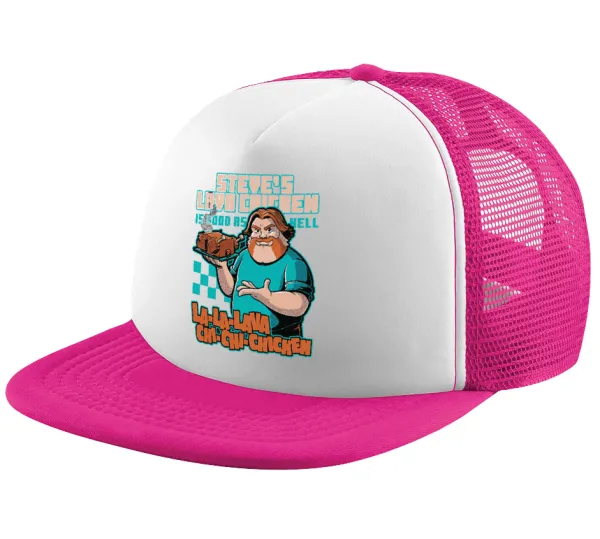 Steves Lava Chicken — Child's Soft Trucker Hat with Pink/White Mesh (POLYESTER, CHILD, ONE SIZE)