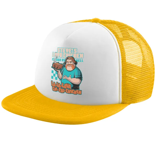 Steves Lava Chicken — Adult Soft Trucker Hat with Yellow/White Mesh (POLYESTER, ADULT, UNISEX, ONE SIZE)