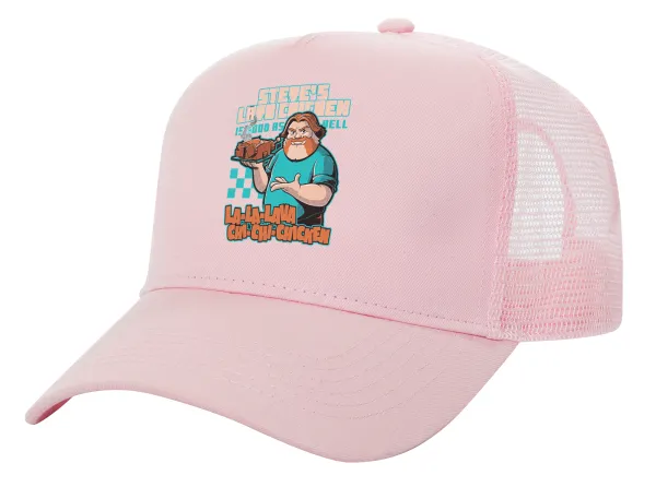 Steves Lava Chicken — Structured Trucker Children's Hat, with Mesh, PINK (100% COTTON, CHILDREN'S, UNISEX, ONE SIZE)