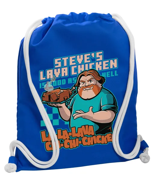 Steves Lava Chicken — Backpack pouch GYMBAG Blue, with pocket (40x48cm) & thick cords