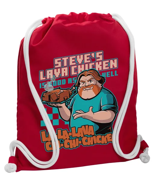 Steves Lava Chicken — Backpack pouch GYMBAG Red, with pocket (40x48cm) & thick cords