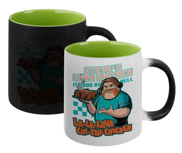 Steves Lava Chicken — Magic mug with green interior, ceramic, 330ml, changes colour with hot drinks