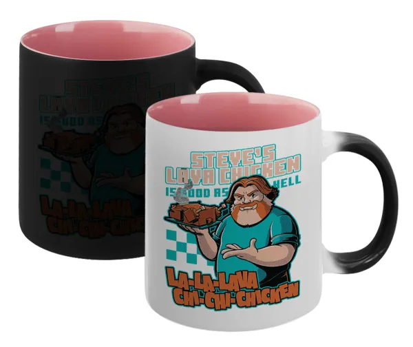 Steves Lava Chicken — Magic mug with pink interior, ceramic, 330ml, changes colour with hot drinks