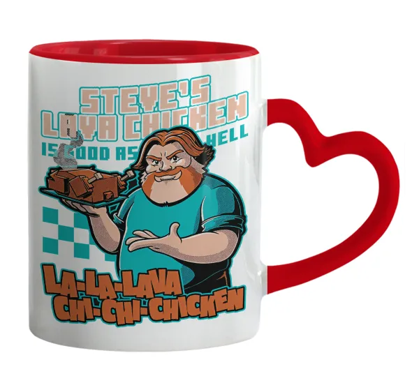 Steves Lava Chicken — Κούπα καρδιά χερούλι κόκκινη, κεραμική, 330ml