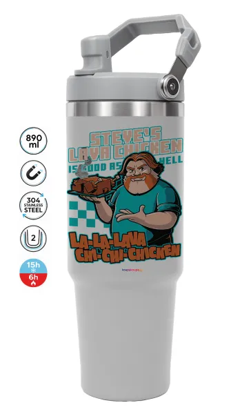 Steves Lava Chicken — GREY Travel Tumbler with Handle 890ml