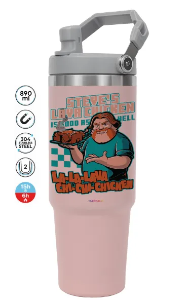 Steves Lava Chicken — ΡΟΖ Travel Tumbler Θερμός με χερούλι και καλαμάκι 890ml