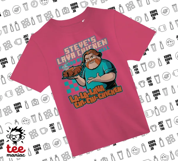 Steves Lava Chicken — PINK childrens T-Shirt made of 100% cotton, for every day. Vegan & OEKO-TEX certified.