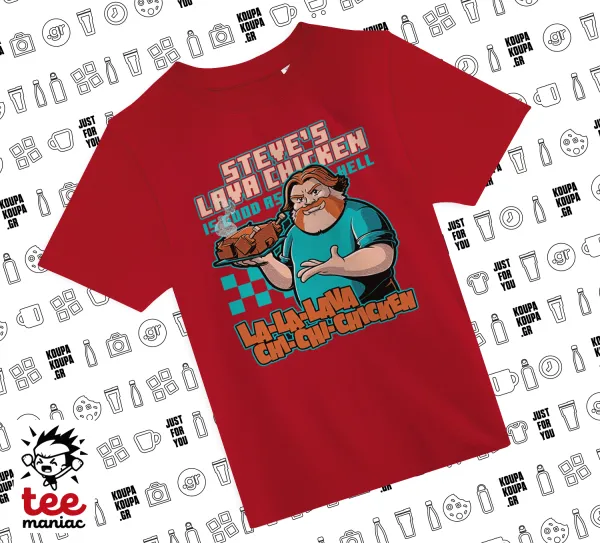 Steves Lava Chicken — ΚΟΚΚΙΝΟ Άνετο παιδικό T-Shirt από 100% βαμβάκι, για κάθε μέρα. Vegan & OEKO-TEX πιστοποιημένο.