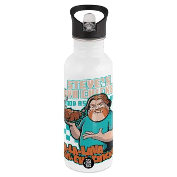 Steves Lava Chicken, White water bottle with straw, stainless steel 600ml