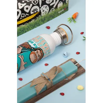 Steves Lava Chicken, Easter Set, metallic silver aluminum water bottle (500ml) & scented flat Easter candle (30cm) (TURQUOISE)