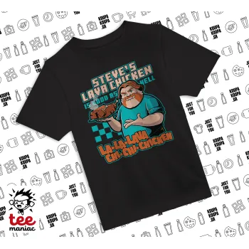 Steves Lava Chicken, Άνετο παιδικό T-Shirt ΜΑΥΡΟ από 100% βαμβάκι, για κάθε μέρα. Vegan & OEKO-TEX πιστοποιημένο.